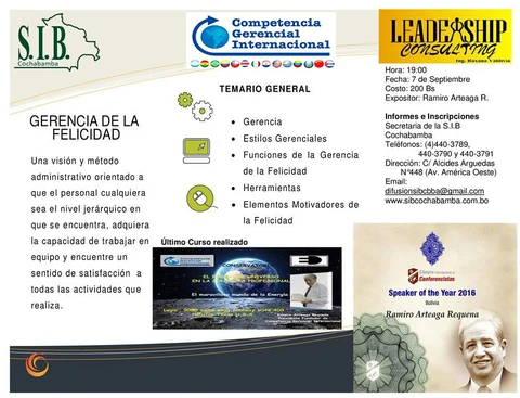 Afiche original: Gerencia de la felicidad en la SIB Cochabamba
